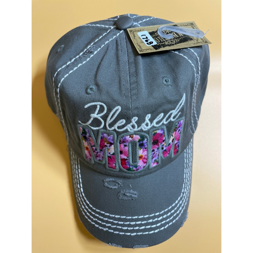 KBETHOS Baseball Cap Women OSFA Grey NWT Blessed Mom Floral Distressed Hat